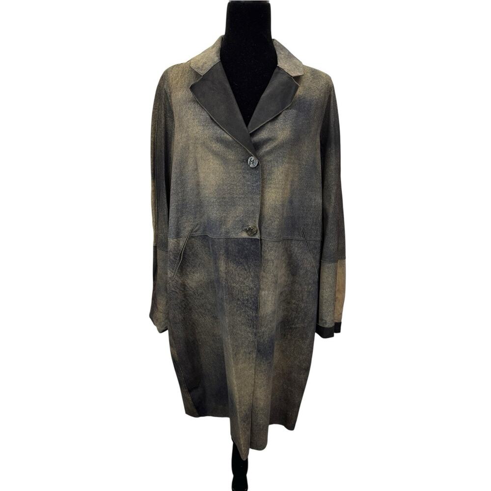 NWT $995 Giorgio Brato Hand Dyed Aged Leather Trench IT 46 Navy Brown